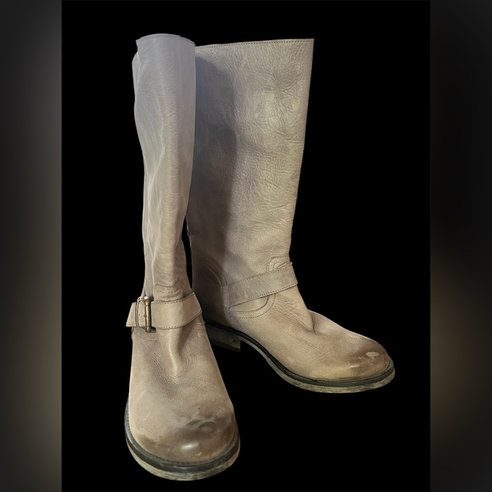 Steve Madden Women's Tan Taupe Leather Zipper Boots Fyzzle Size 10